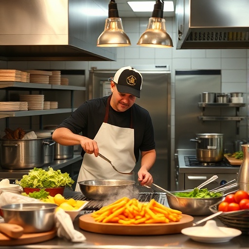 Restaurant financing: chef at work in a modern commercial kitchen